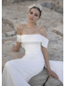 Off Shoulder Ivory Satin Minimalist Wedding Dress With Bow